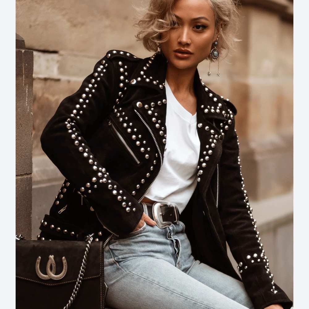 Understated suede Jacket - XS classic moto jacket with silver studs